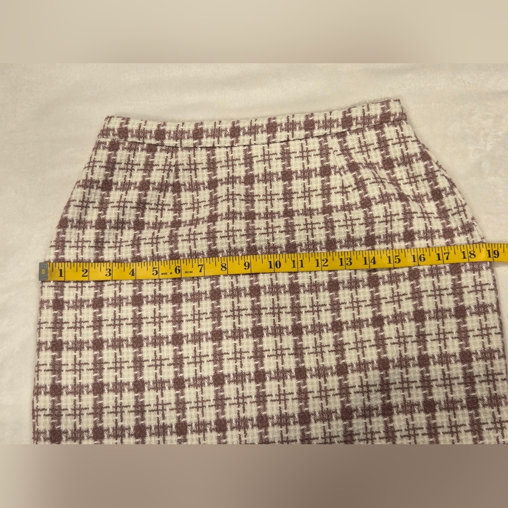 HYFVE Blush/Pink White Plaid Fringe Hem Skirt,Size M. - Picture 8 of 13